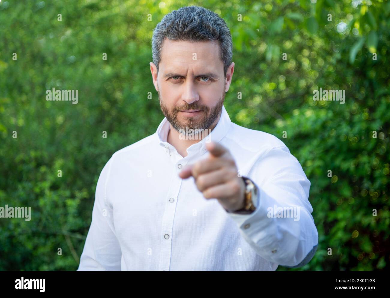 Handsome professional man selective focus pointing finger natural ...