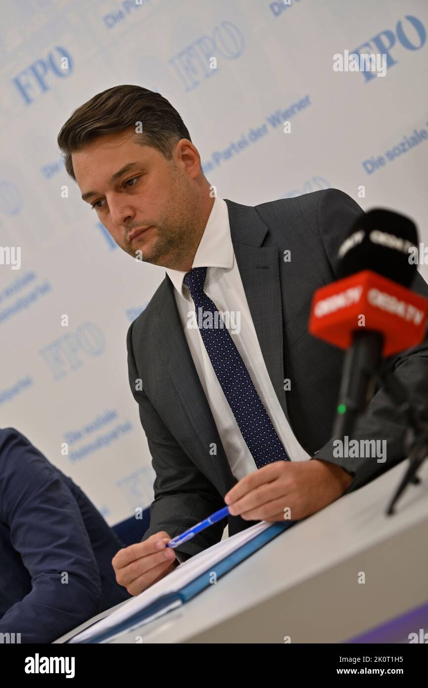 Vienna, Austria. 13th Sep, 2022. Press conference with FPÖ City Councilor Dominik Nepp. Committee of inquiry on Wien Energie is on the brink because of ÖVP disagreement Stock Photo
