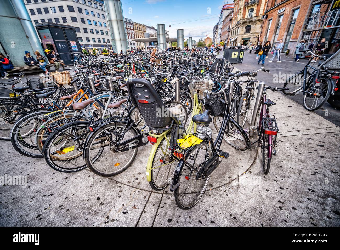 Bicycle parking in central Copenhagen, Denmark Stock Photo