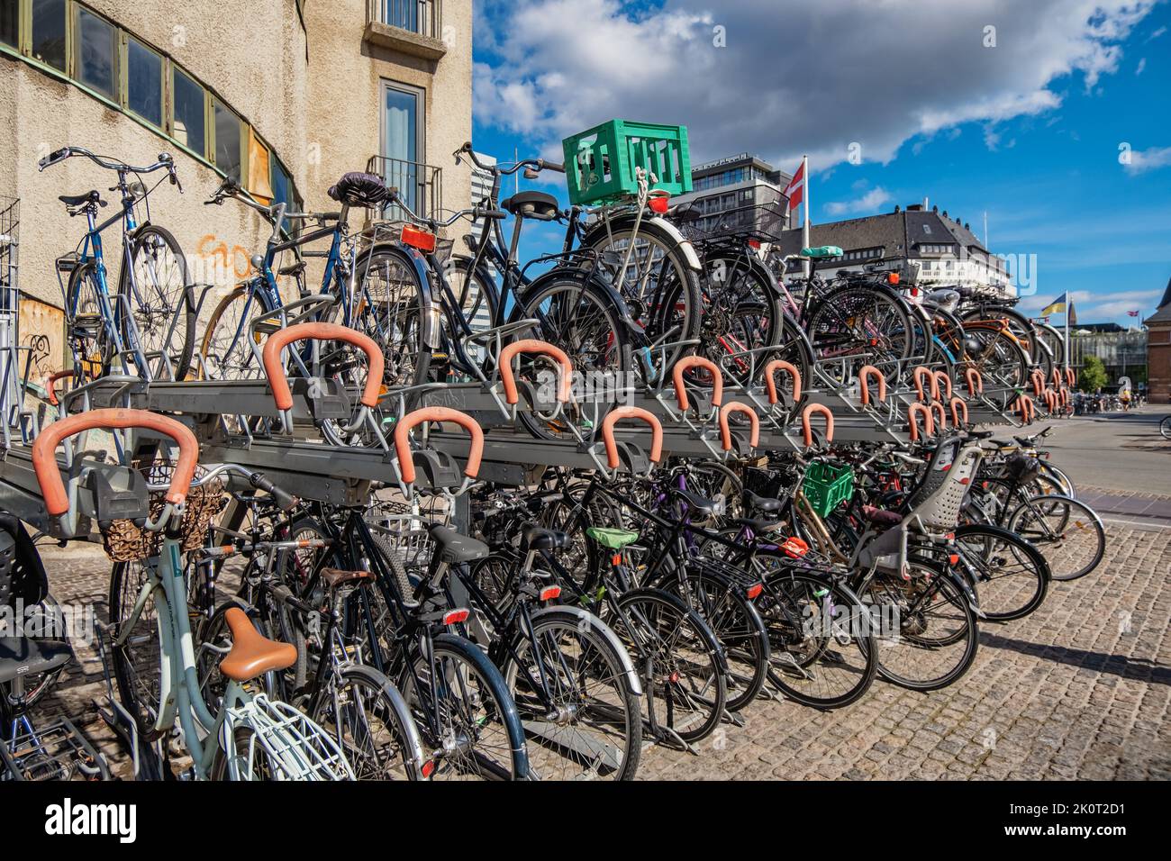 Bicycle parking in central Copenhagen, Denmark Stock Photo