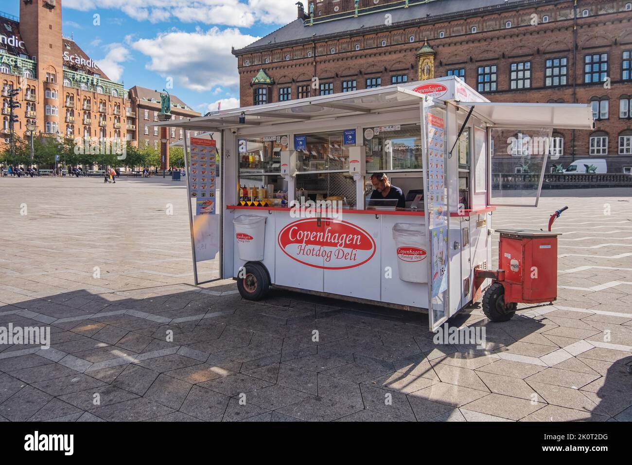 Danish hotdog sausage streetfood deli, Copenhagen Denmark Stock Photo