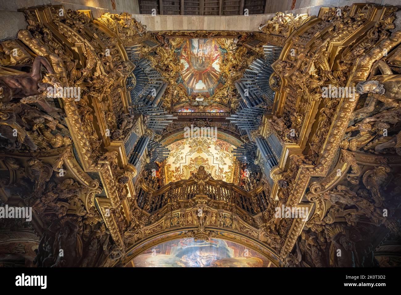 Organs and ceiling of the High Choir at Se de Braga Cathedral Interior - Braga, Portugal Stock Photo