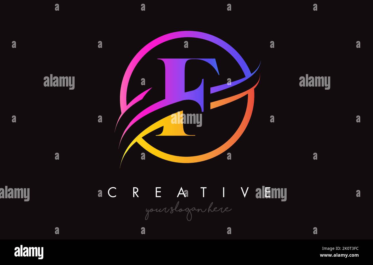 Letter F Logo with Creative Purple Orange Colors and Circle Swoosh Cut ...