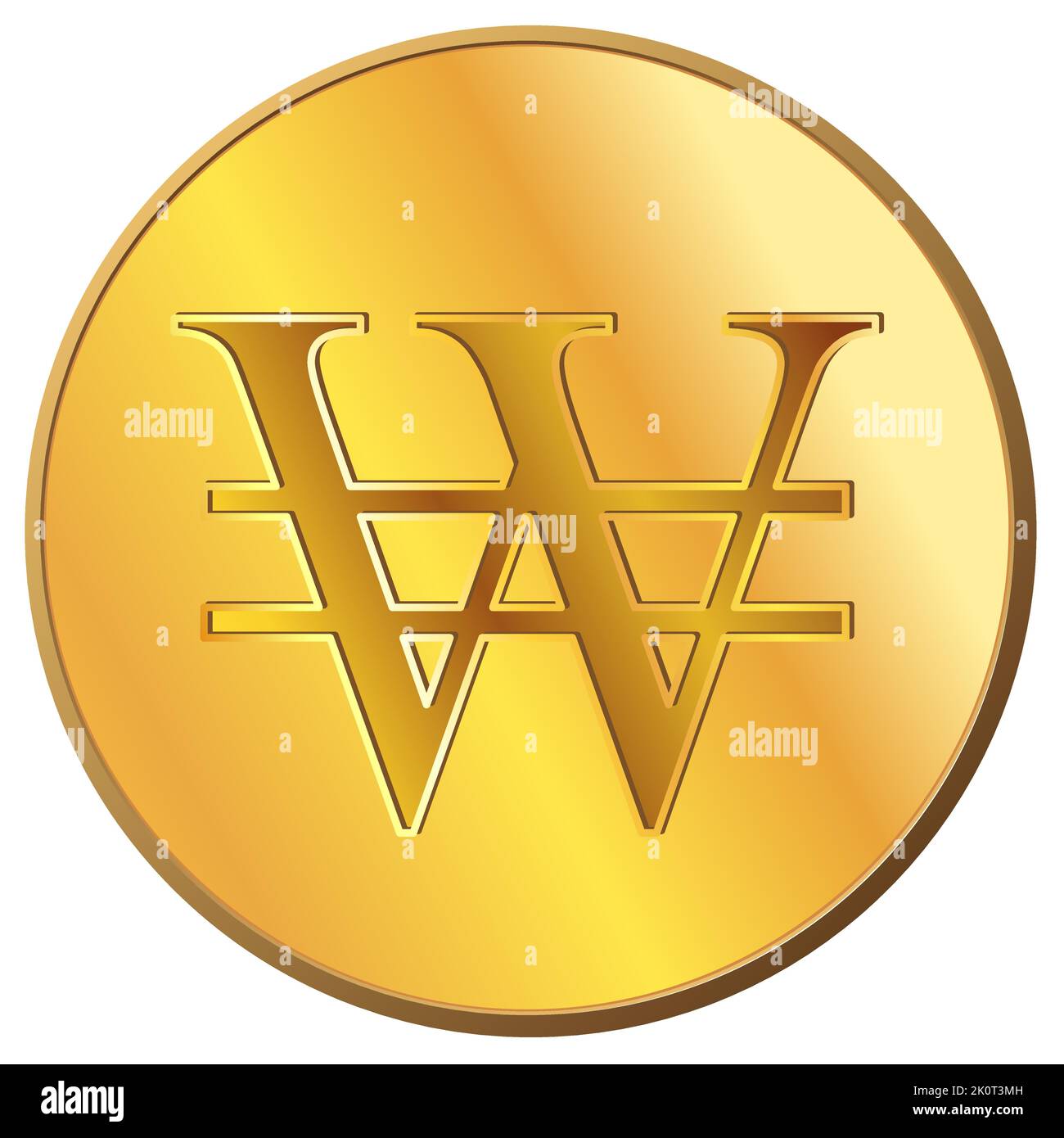 golden-coin-south-korean-won-krw-front-view-isolated-on-white-currency