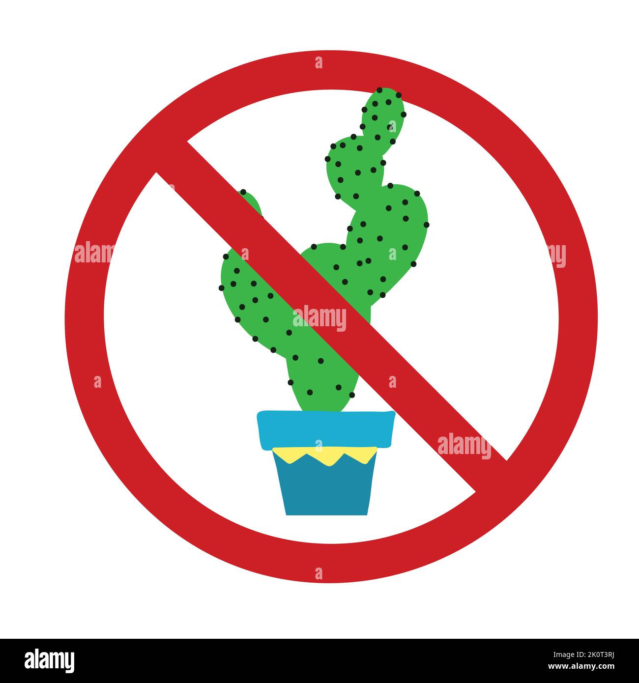 Vector prohibition sign with a desert cactus in a pot. Do not touch