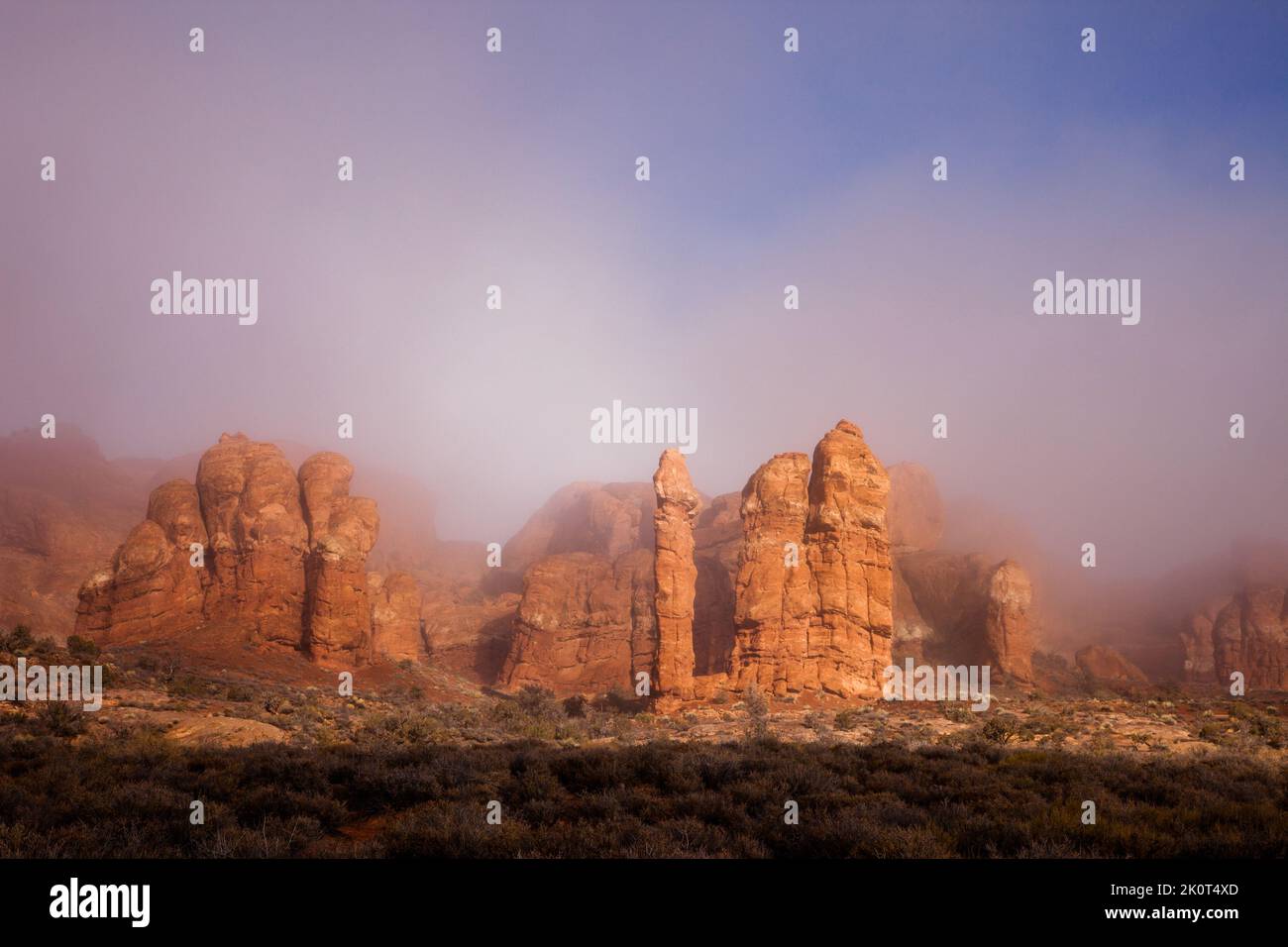 Fog from a winter temperature inversion in the Spires and Pinnacles