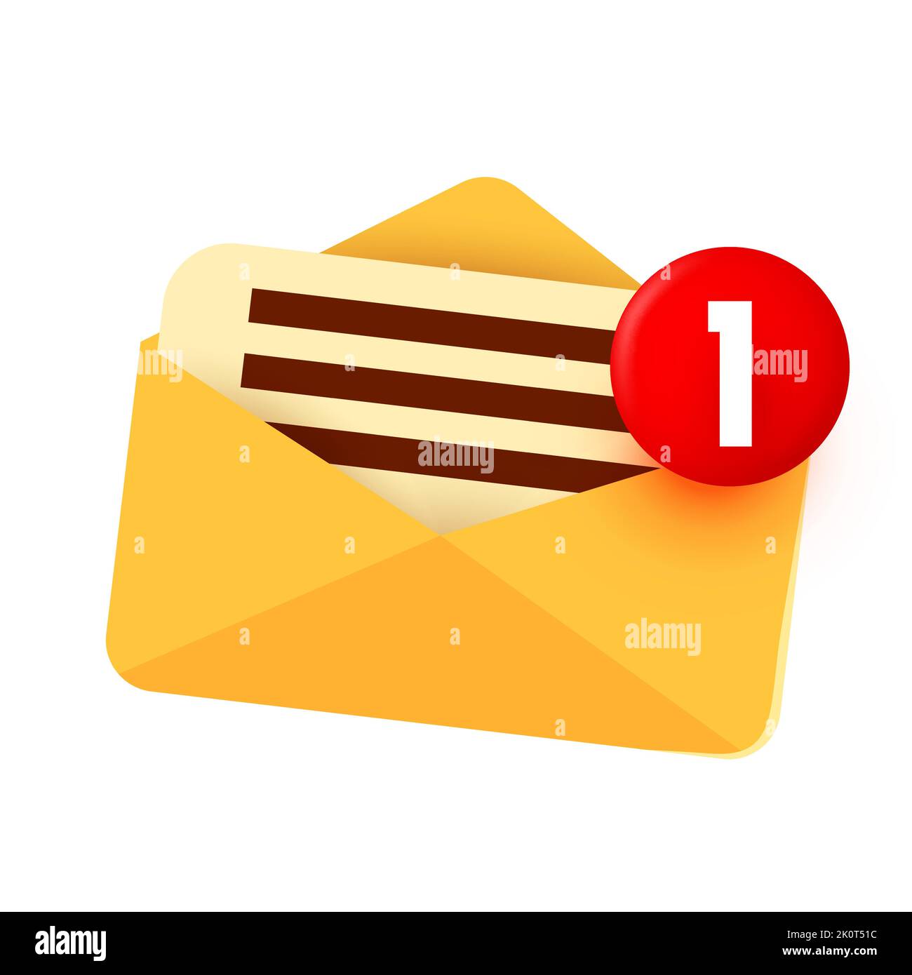 Open envelope icon with notification number alarm symbol isolated on