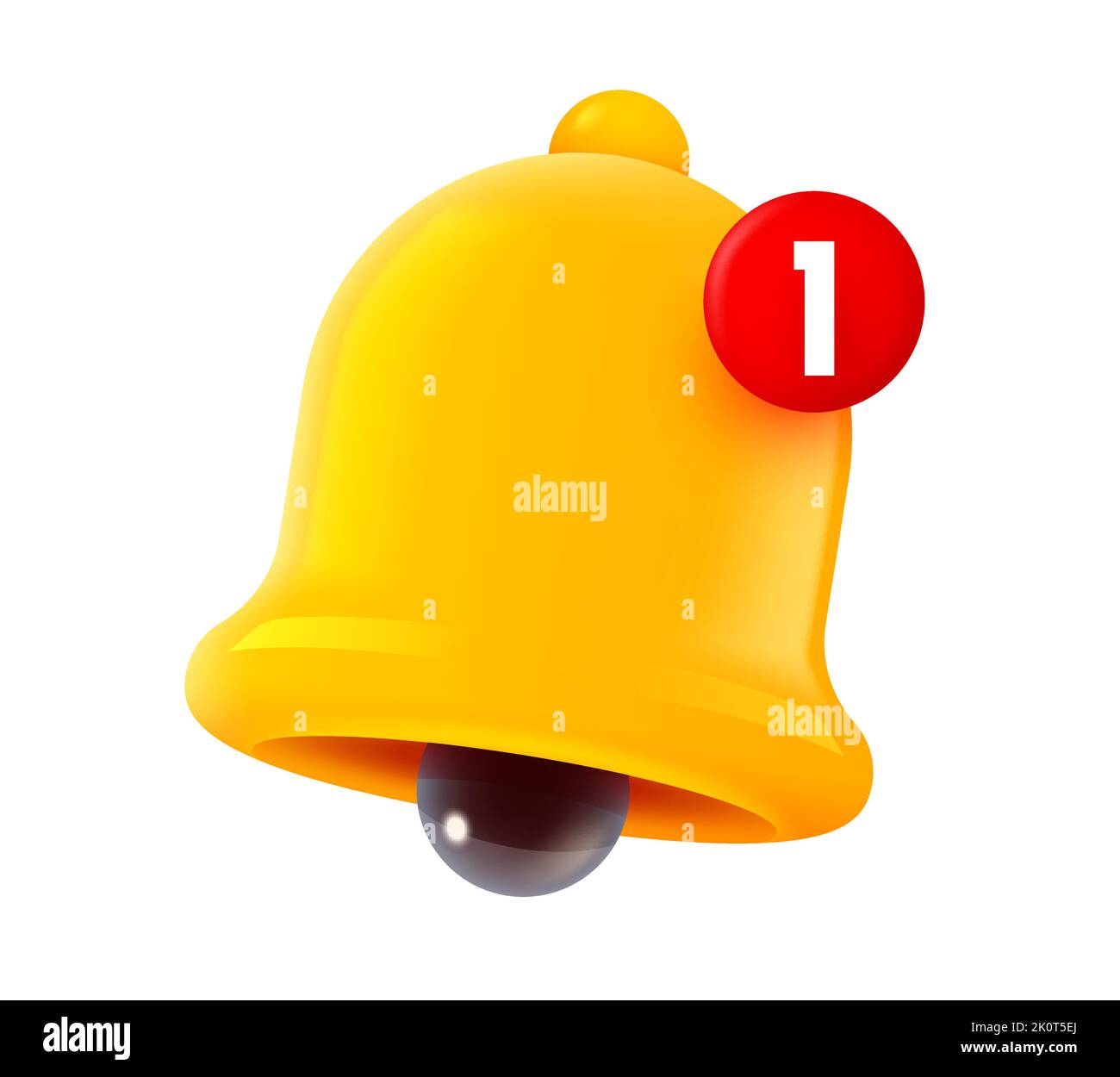 A yellow golden bell with reminder number isolated on white background