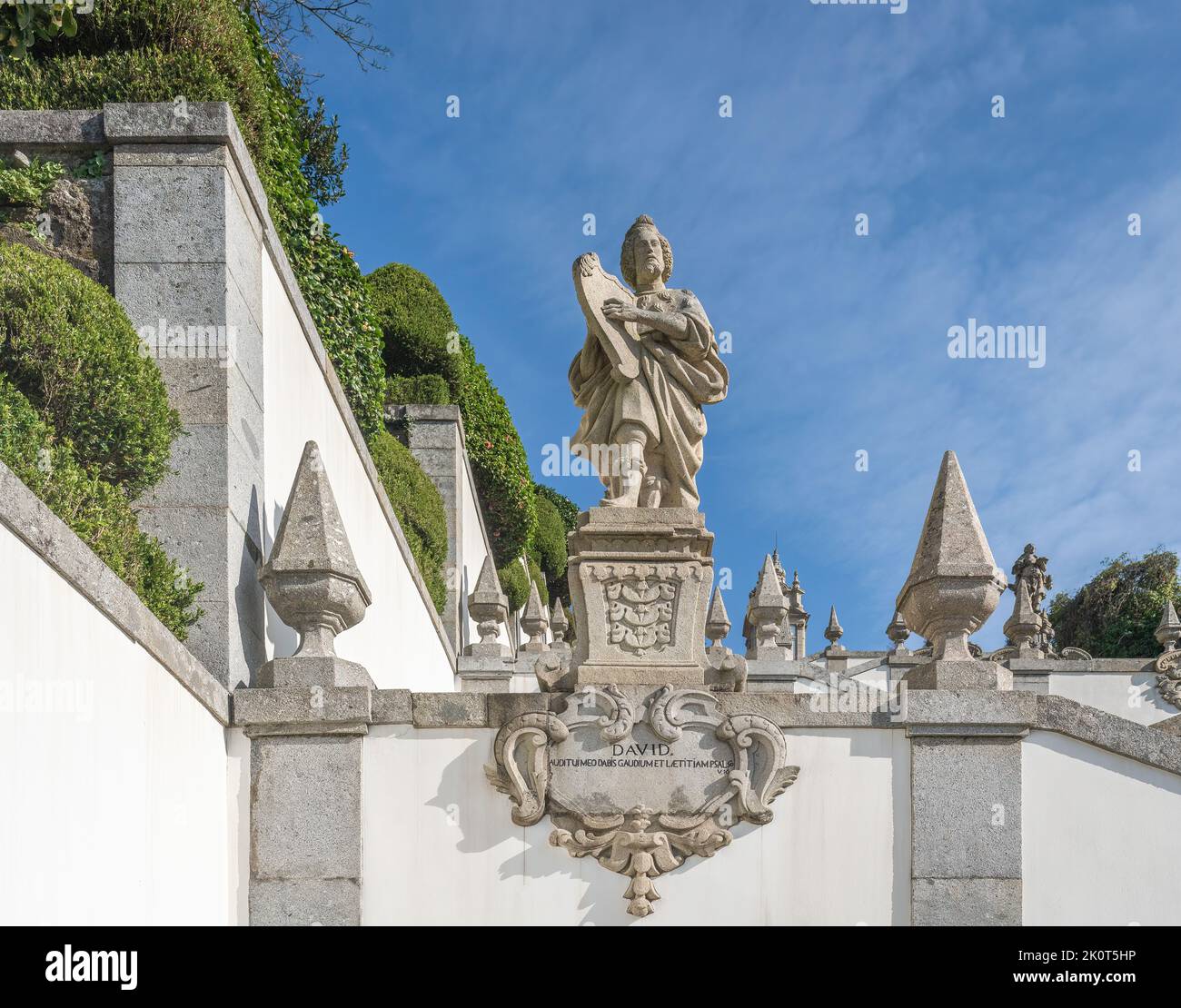 David Statue at Five Senses Stairway at Sanctuary of Bom Jesus do Monte - Braga, Portugal Stock Photo