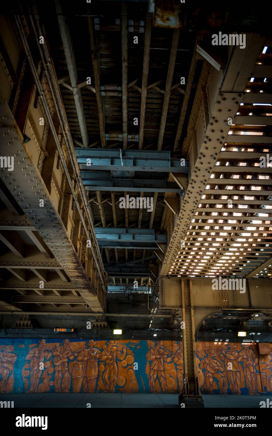 Mural in front Lawrence ltrain station under the railway bridge
