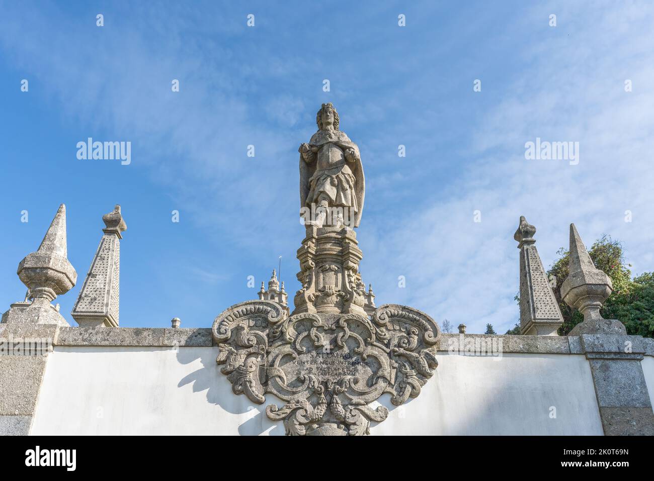 Solomon Statue at Five Senses Stairway at Sanctuary of Bom Jesus do Monte - Braga, Portugal Stock Photo