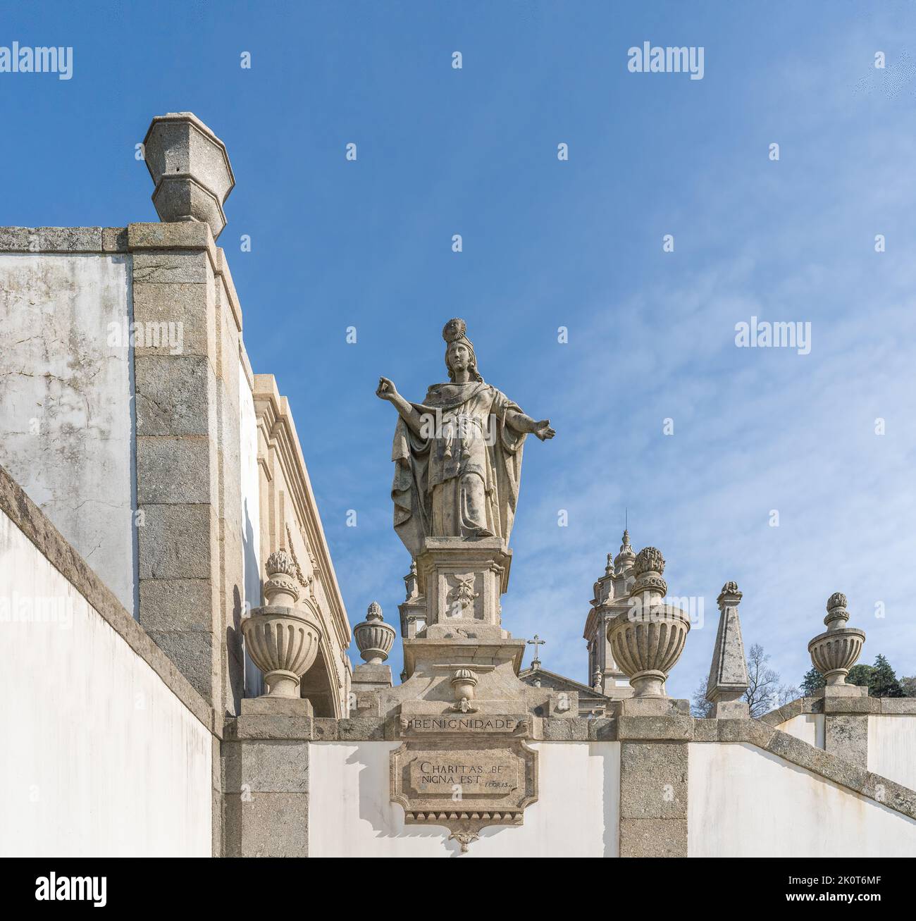 Benignity Statue at Three Virtues Stairway at Sanctuary of Bom Jesus do Monte - Braga, Portugal Stock Photo