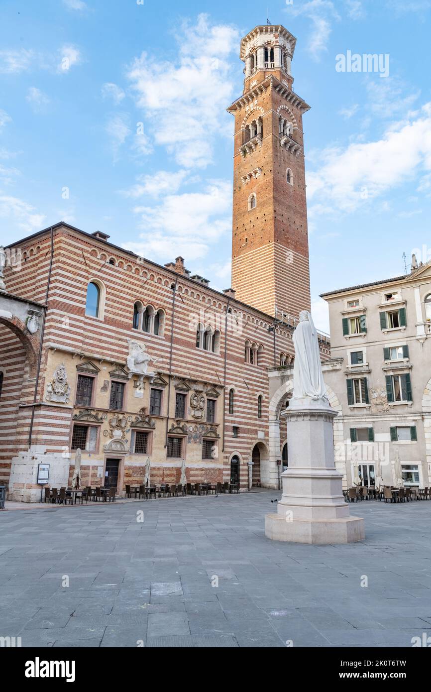 portrait view of Torre dei lamberti bell tower, Verona, Italy Stock Photo