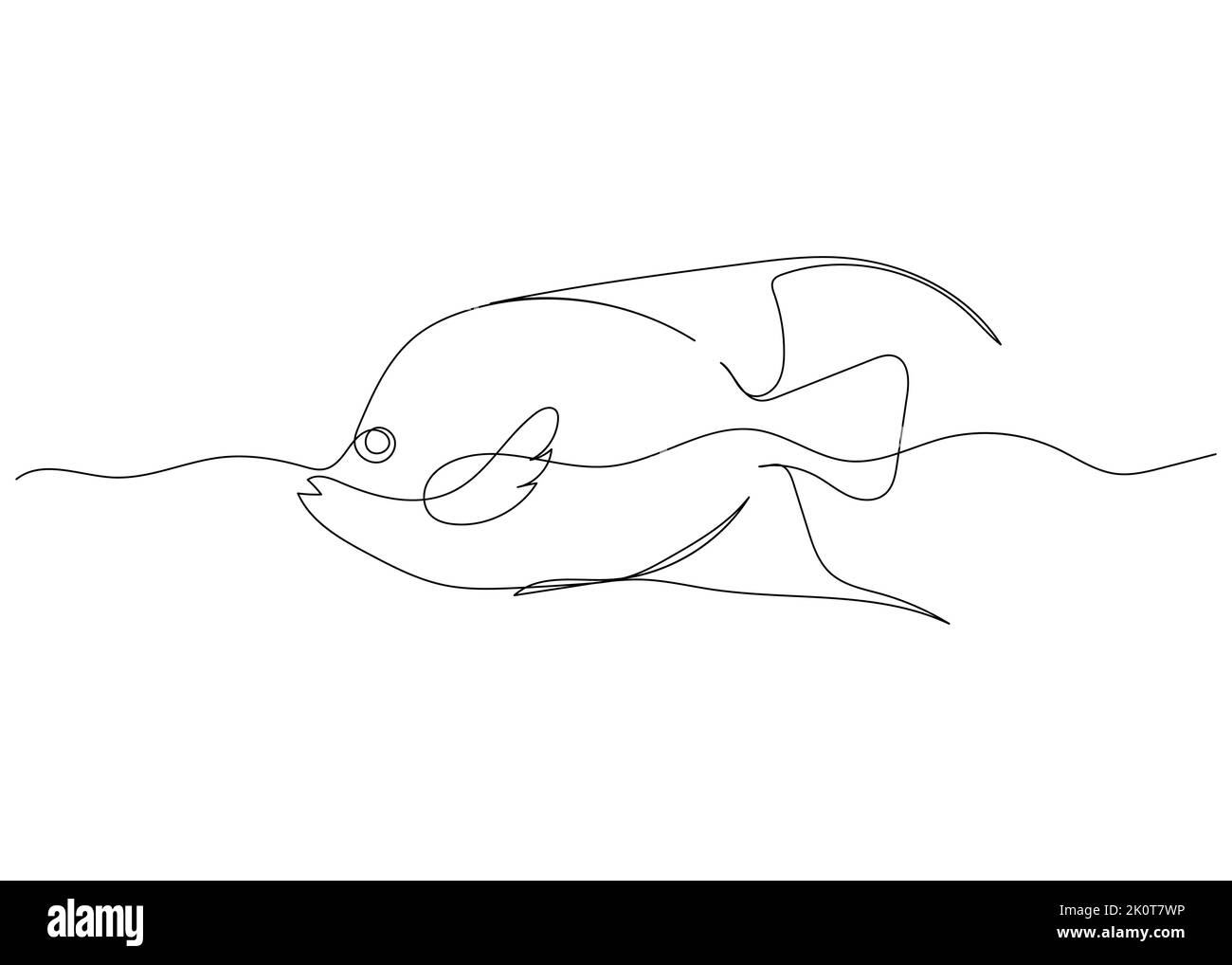 Continuous line drawing of fish with the ocean minimalism art stock