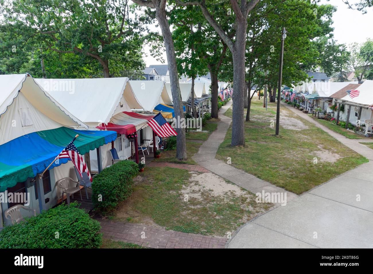 Historic Ocean Grove's Camp Methodist tent neighborhood at the New Jersey shore. Stock Photo