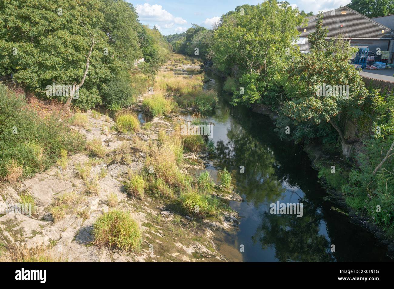 Drought low flow conditions on the River Teifi at Newcastle Emlyn on the 27th August 2022 Stock Photo