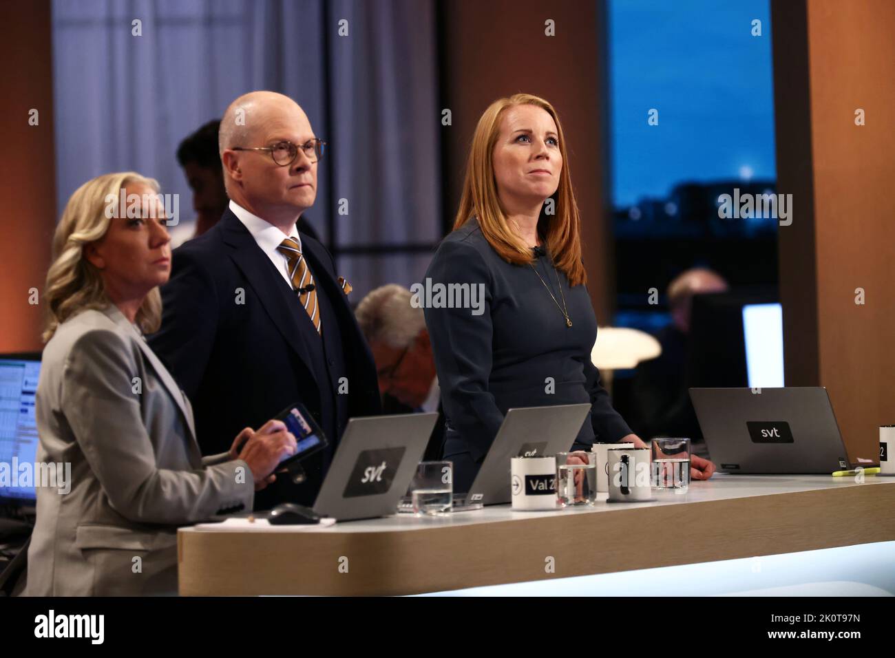The Swedish parliamentary elections, election day, during Sunday in Stockholm, Sweden. In the picture: Sveriges Television's broadcast during election evening. In the picture: Annie Lööf, The Centre Party (In swedish: centerpartiet). Stock Photo
