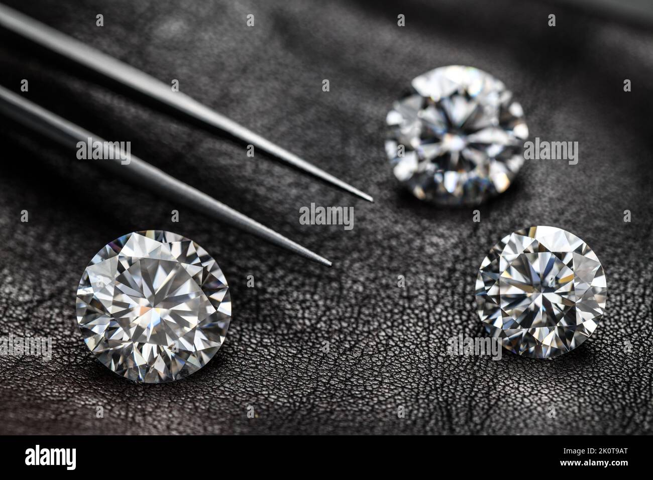 Precious Luxury Diamonds on Brown Leather Stock Photo