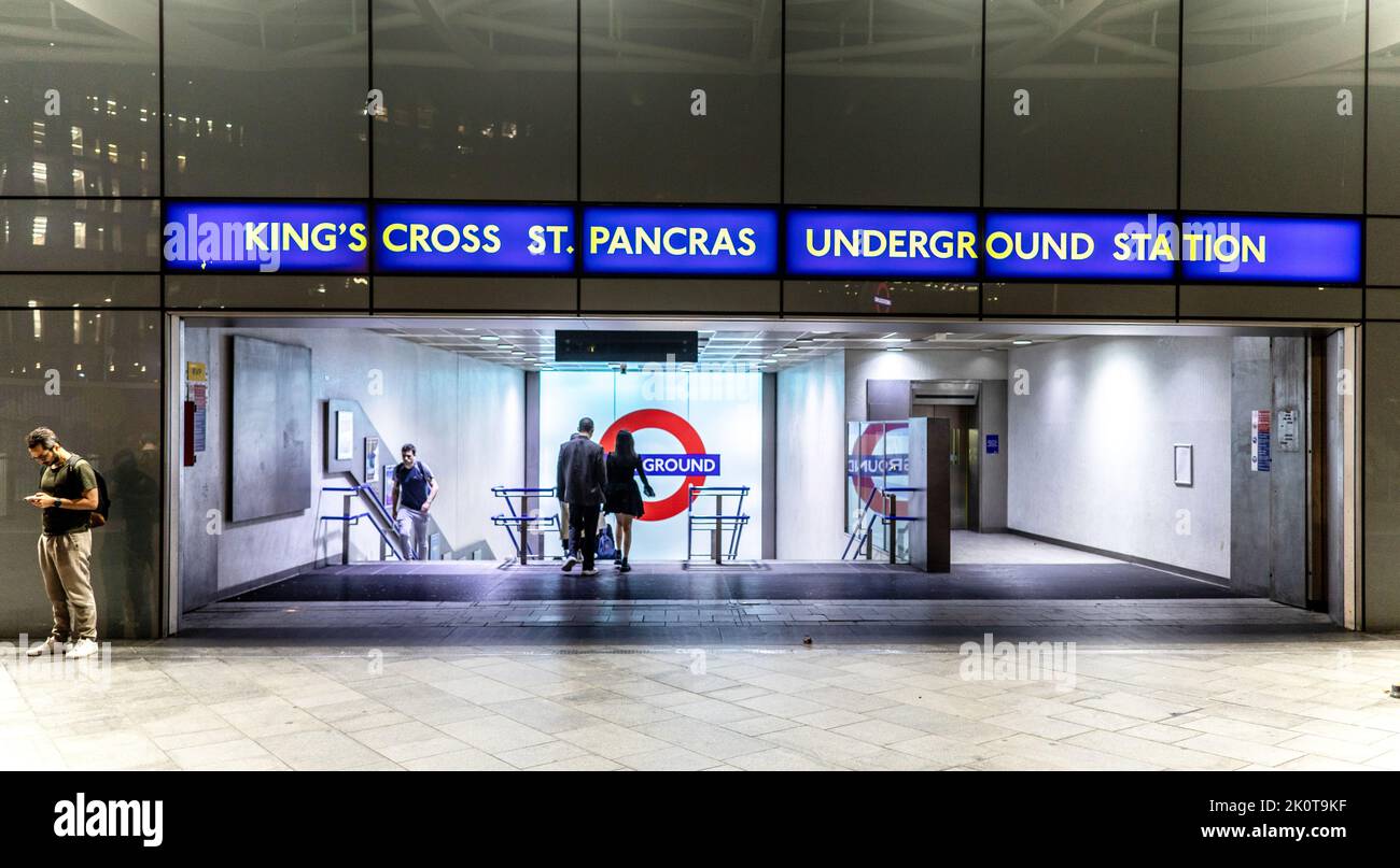 Kings Cross Tube Station at Nigh London UKt Stock Photo