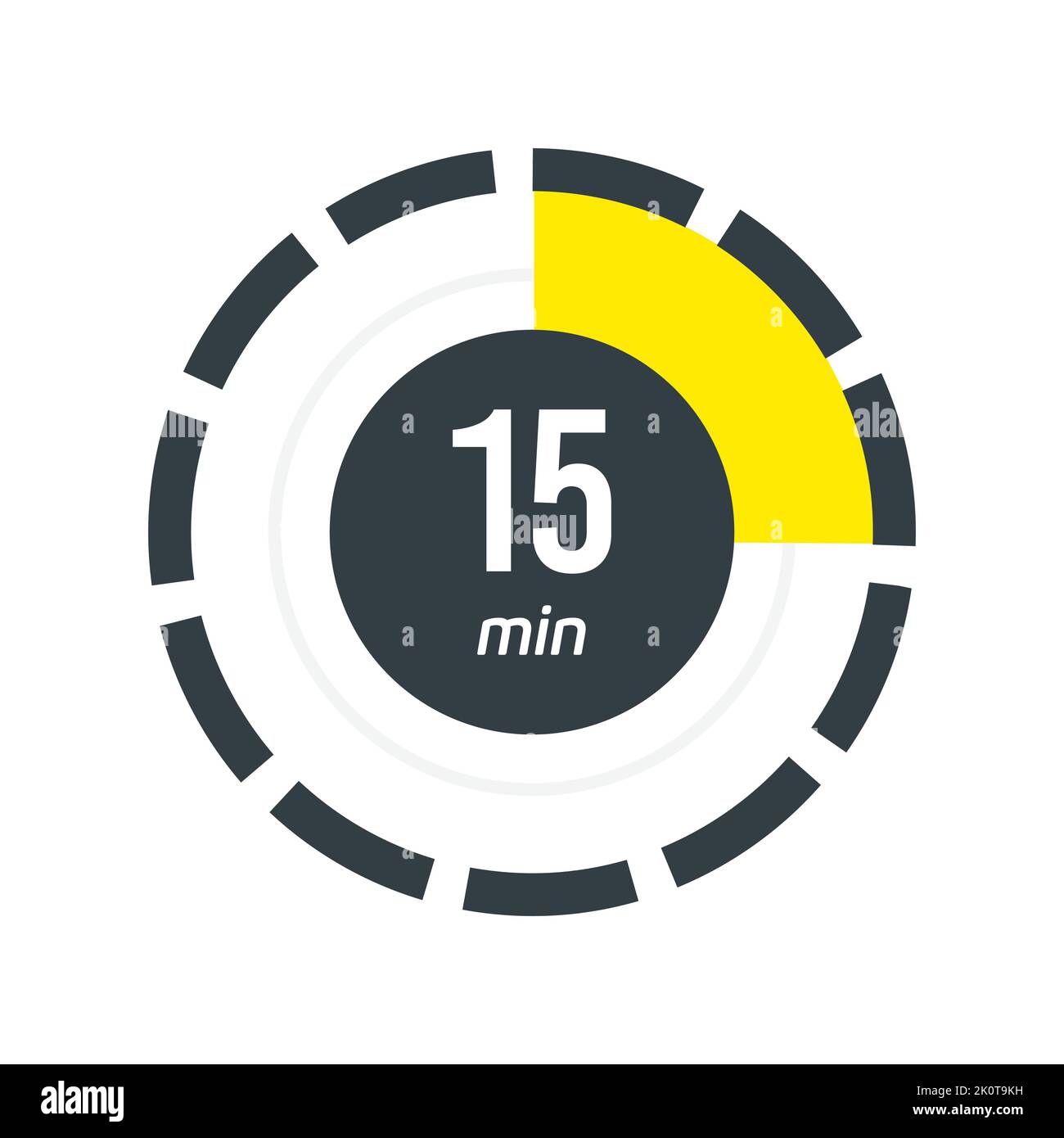 15 minutes timer. Stopwatch symbol in flat style. 15 min. Vector