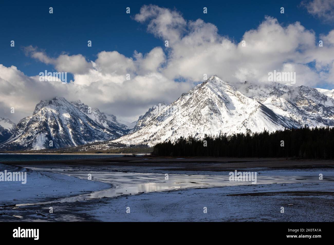 The northern Teton Mountains rising high above Colter Bay of Jackson