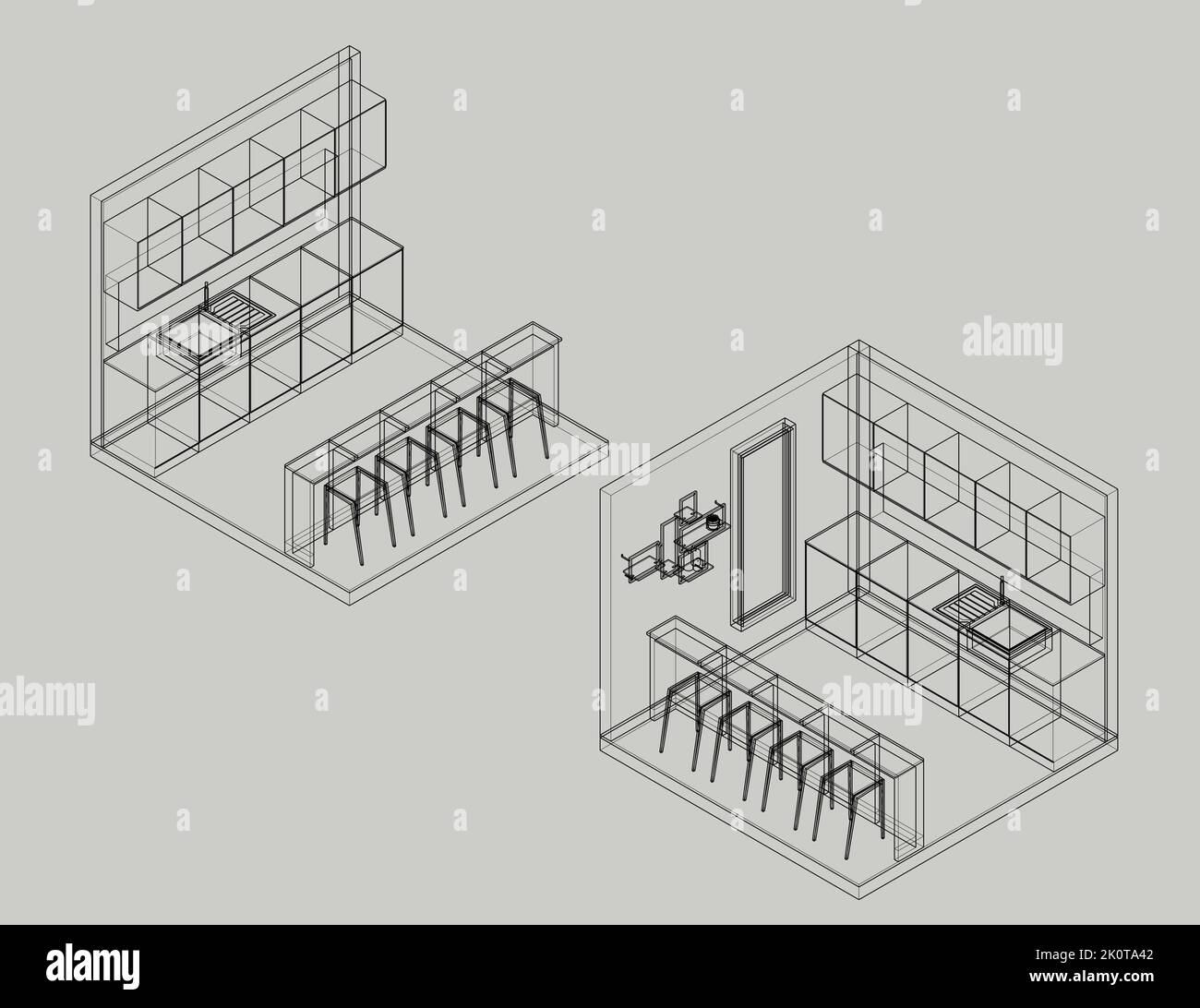 Low poly isometric view of in studio house wireframe Stock