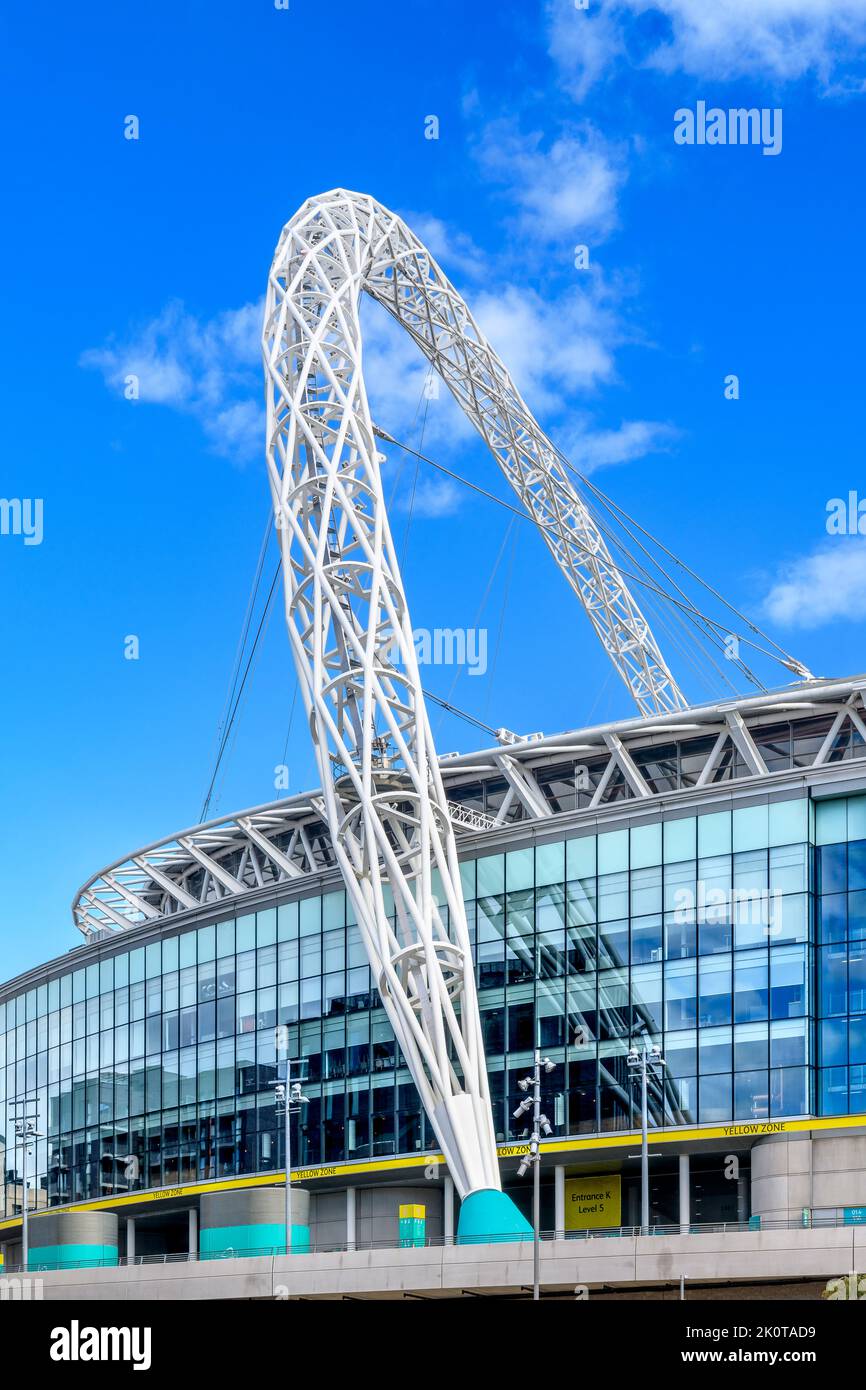 Wembley Stadium, Wembley Park, north west London. The new circular stadium was built for the 2012 Olympics football finals. An icon for football fans. Stock Photo