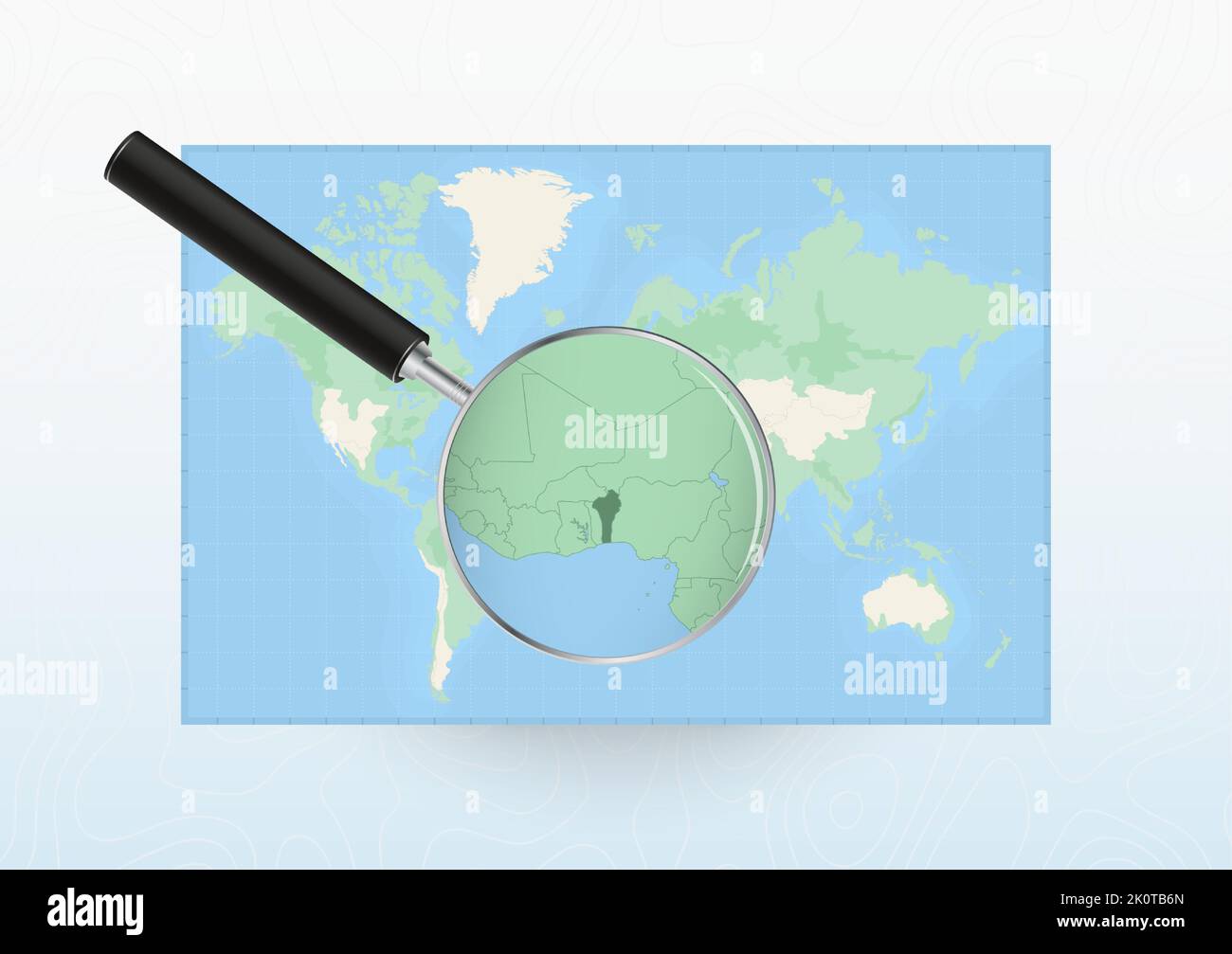 Map of the World with a magnifying glass aimed at Benin, searching ...