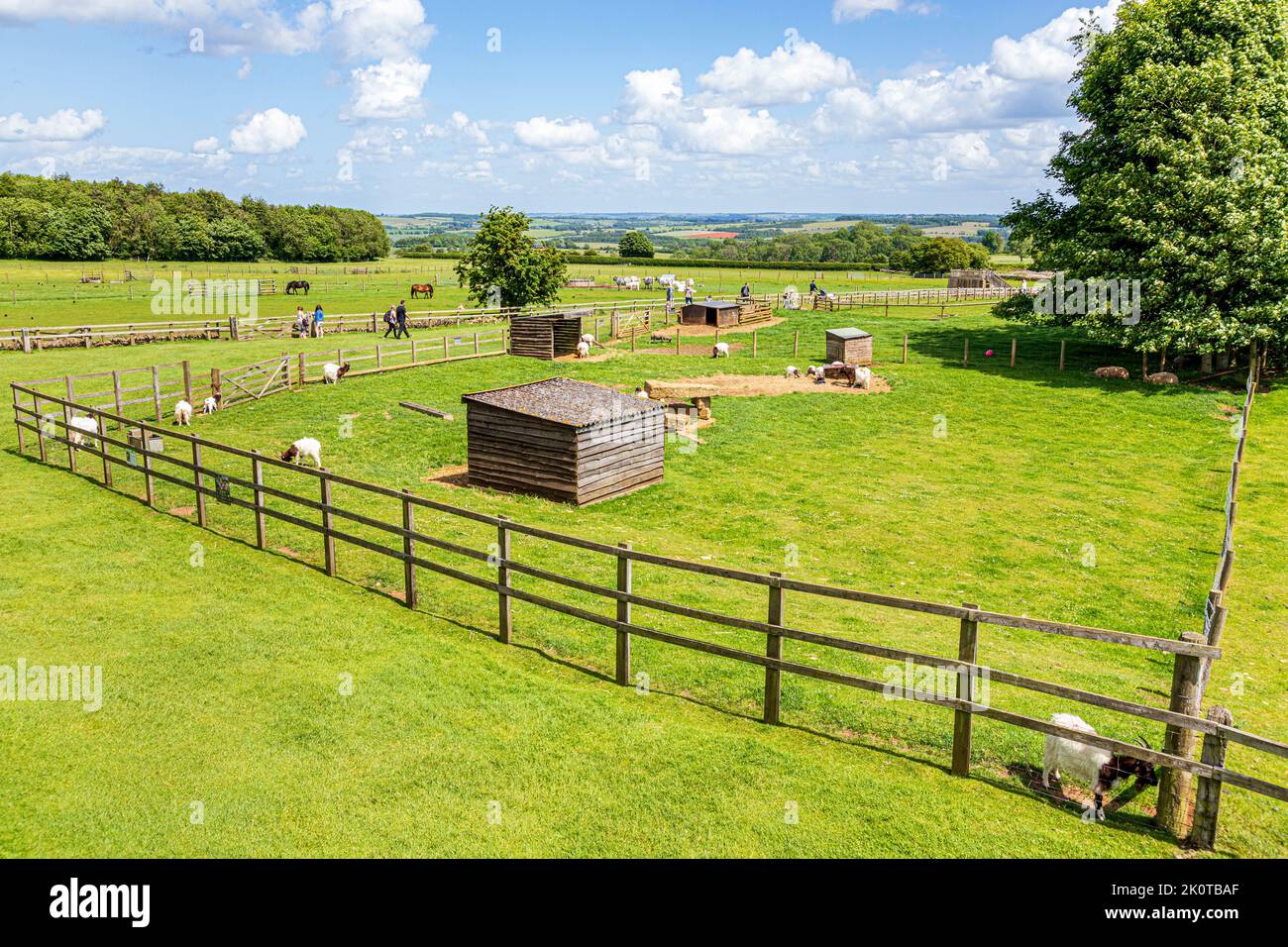 The view of the Cotswolds from 1000 feet up on the viewing platform at the Cotswold Farm Park, Kineton, Gloucestershire UK Stock Photo