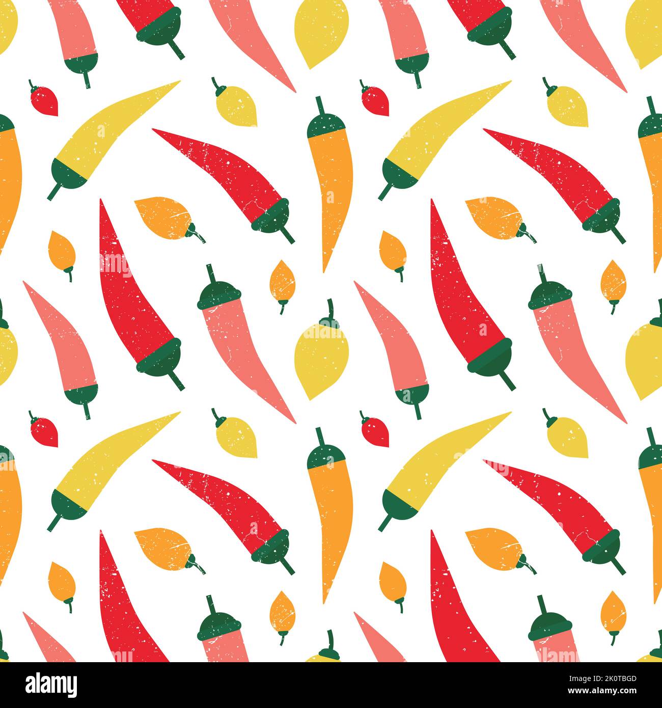 Colorful Textured Red Peppers Eco Veggies Pattern Stock Vector