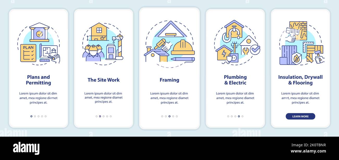 Phases of home building onboarding mobile app screen Stock Vector Image ...