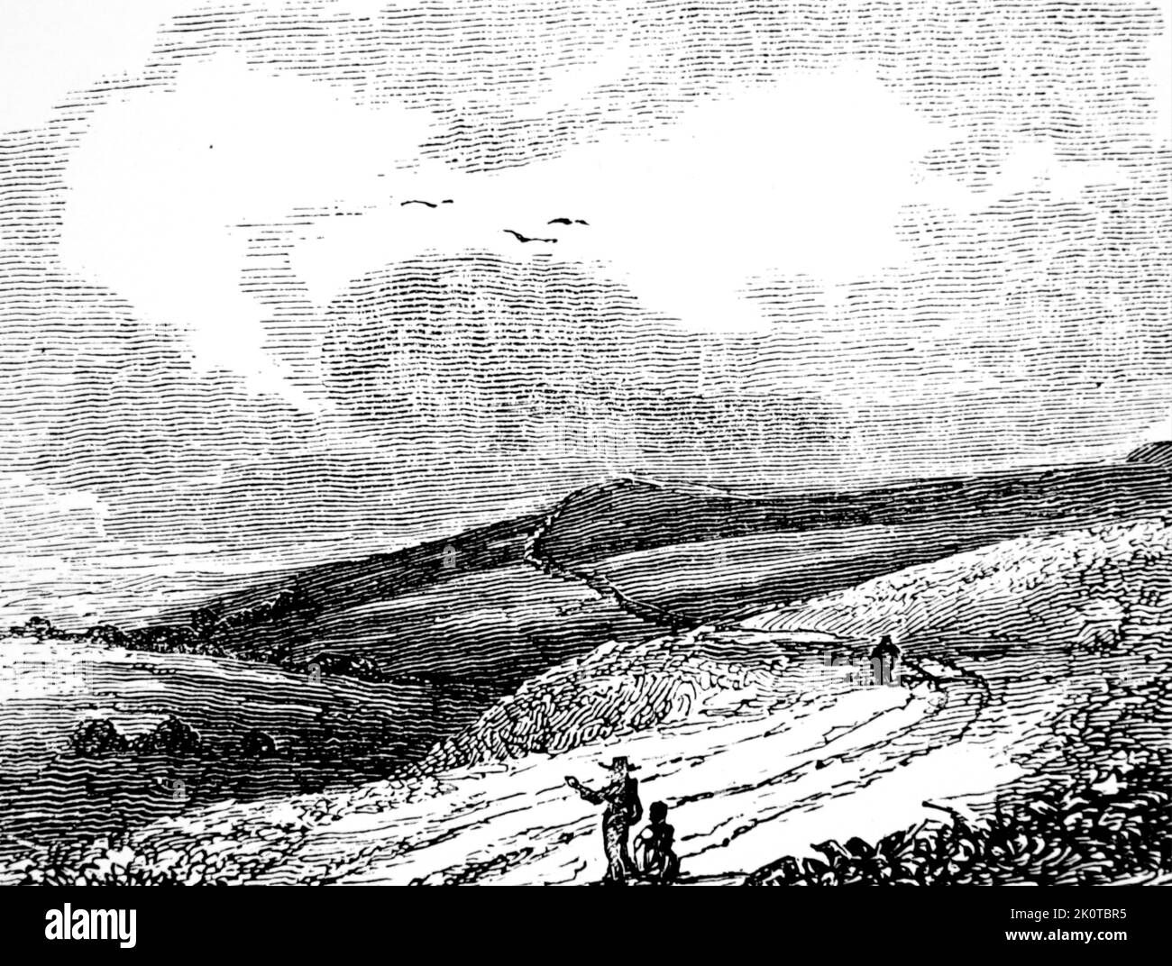 Illustration depicting an ancient British trackway. Dated 19th Century Stock Photo