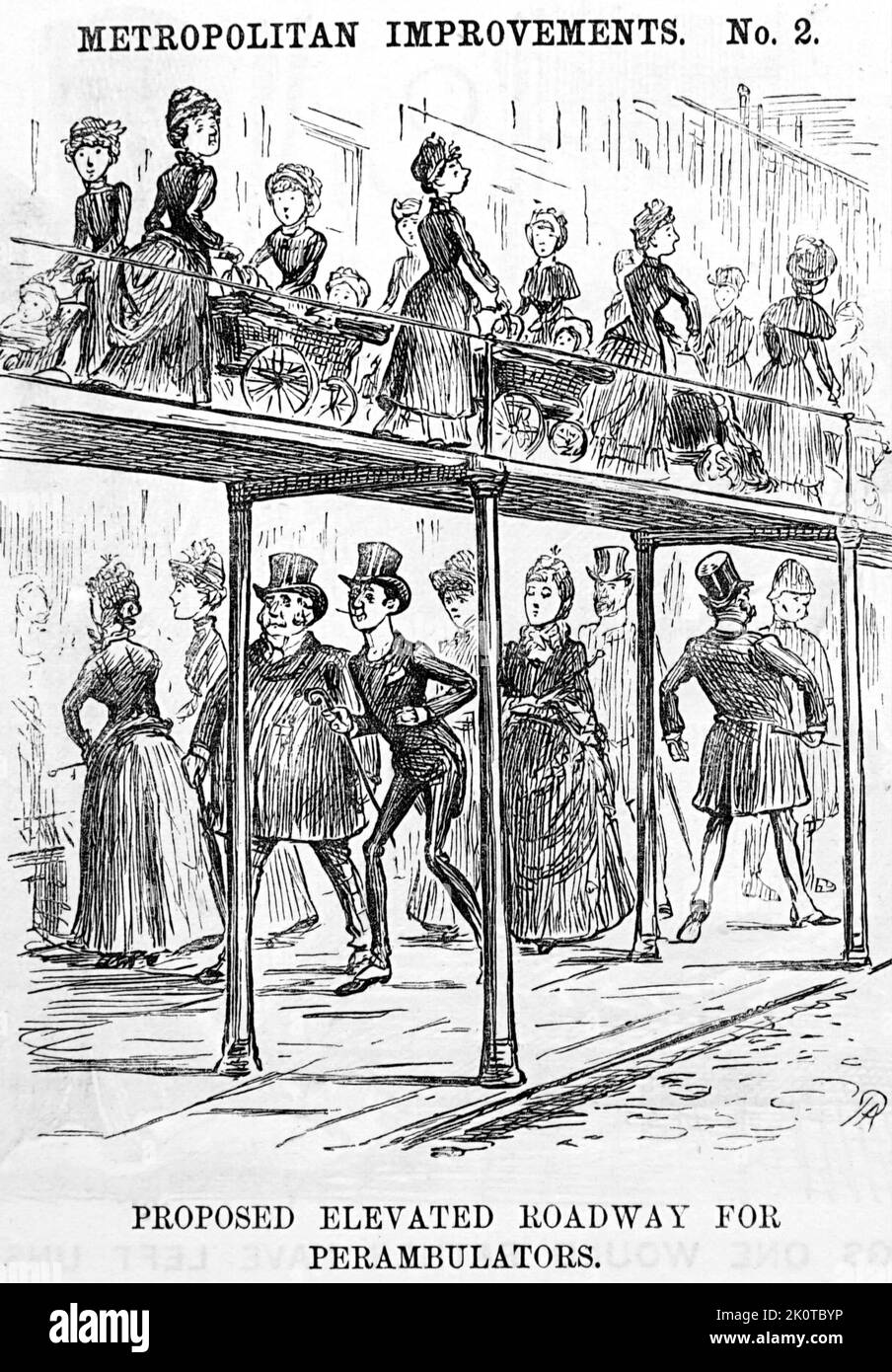 Cartoon proposing an elevated pavement. Dated 19th Century Stock Photo