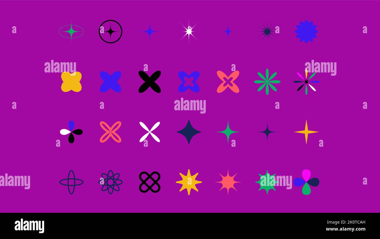 Minimal star shapes. Set of minimal icons in colors. Bauhaus in vector. Stock Vector