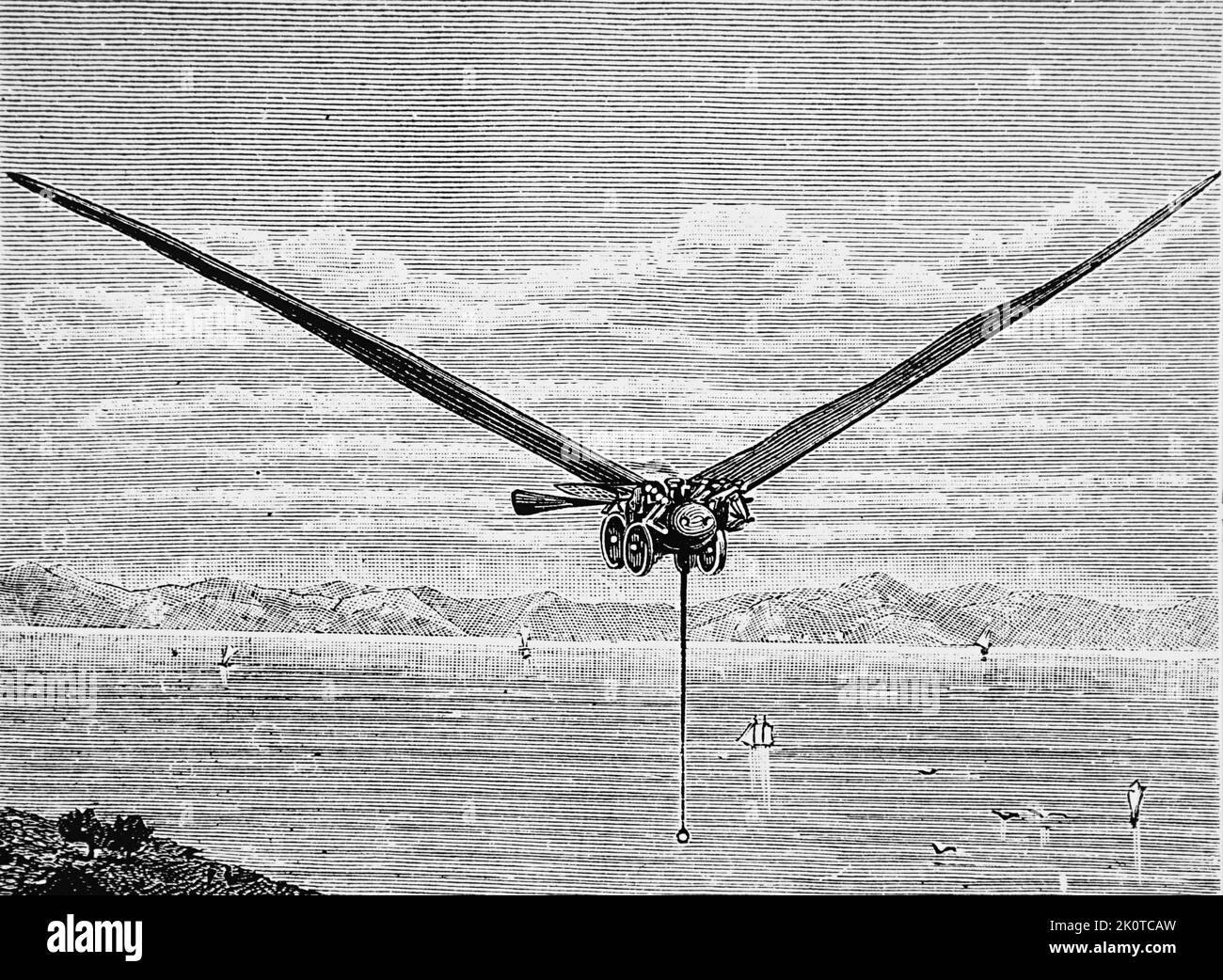 Artist's impression of Kaufmann's steampowered airplane, shown as a