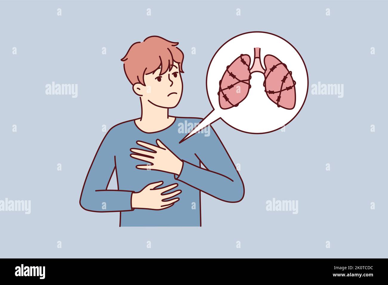 Unhealthy man suffer from lungs disease need medical help. Unwell male ...