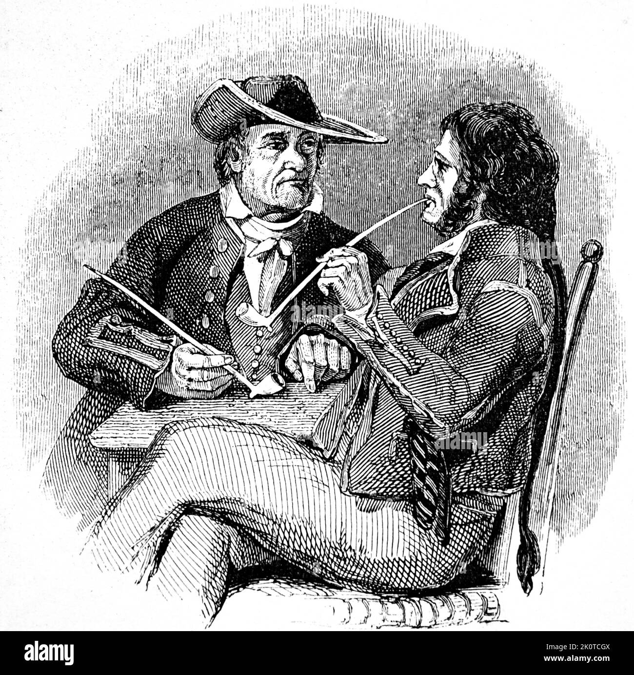 Old salts (sailors, Seamen), enjoying a pipe of tobacco while they hâve a good yarn (talk). Illustration ty W.Clarkson Stanfield, 1840 Stock Photo