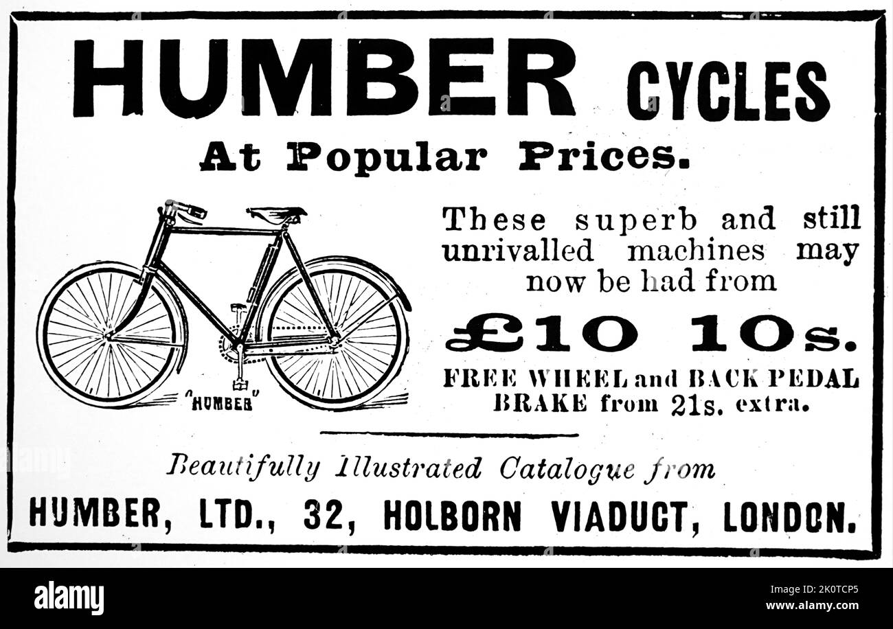 Advert for Humber Diamond Tubular Frame, Bycicle 1890 Stock Photo