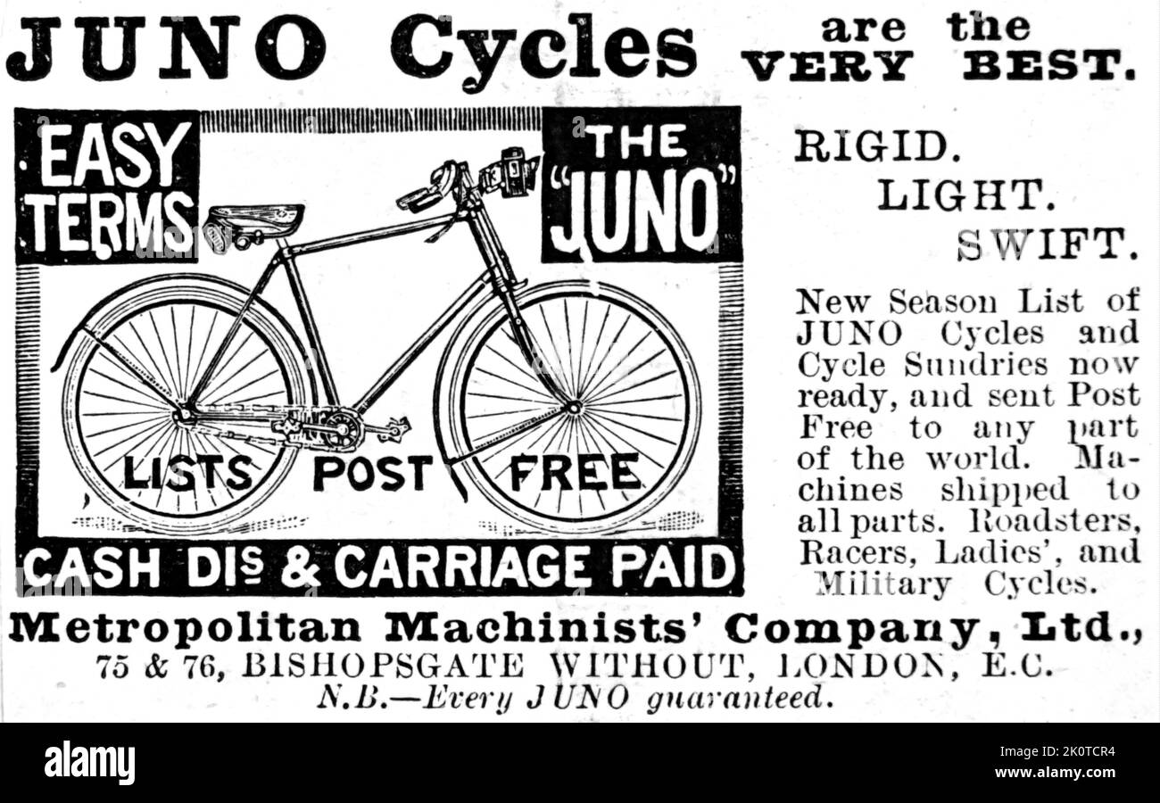 Advert for Juno Bycicles 1895 Stock Photo