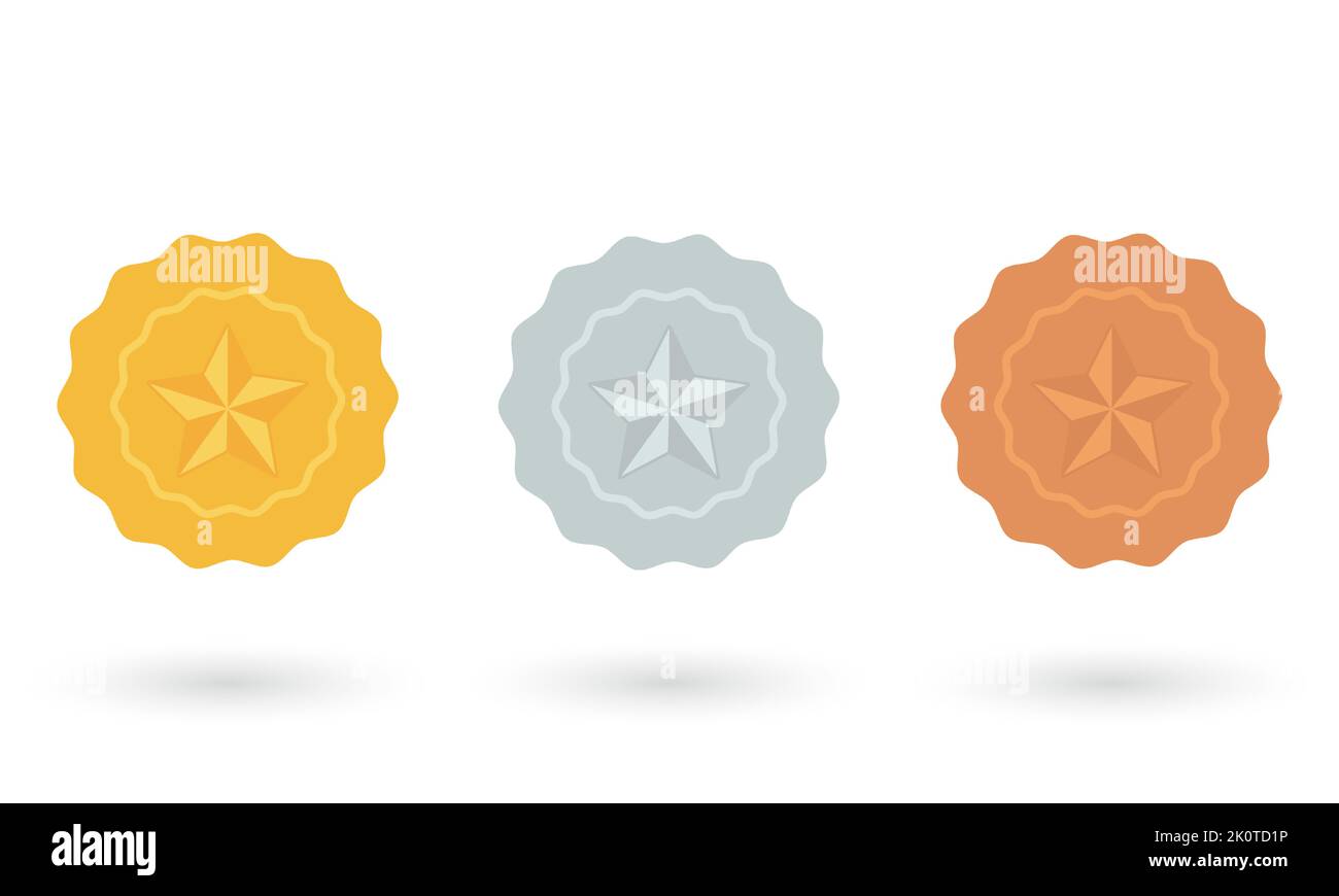 Gold, silver and bronze medals. Champion and winner awards medal set