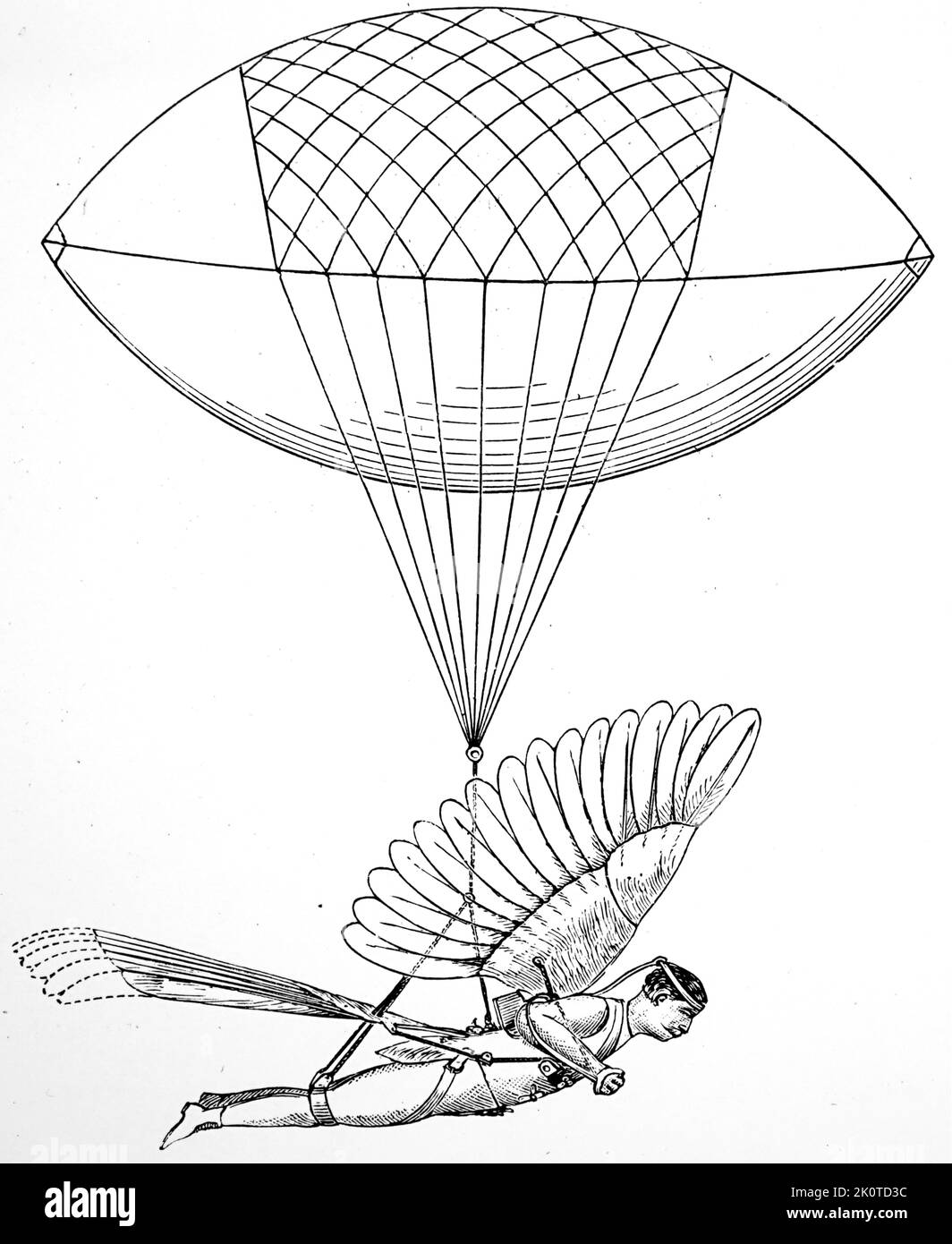 Reuben Jasper Spalding's (1889) method of quick, direct transport; an electrically driven ornithoper. From Der Stein der Weisen, (ca 1895). Stock Photo
