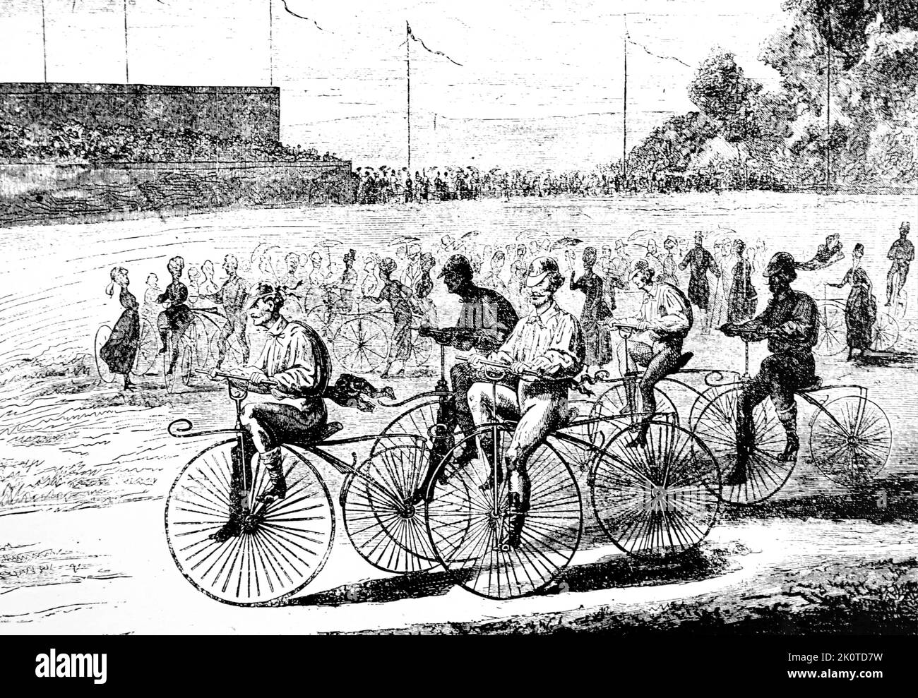 Paris-Rouen road race, Paris, 1890 after a picture in Velocipede Illustré Stock Photo