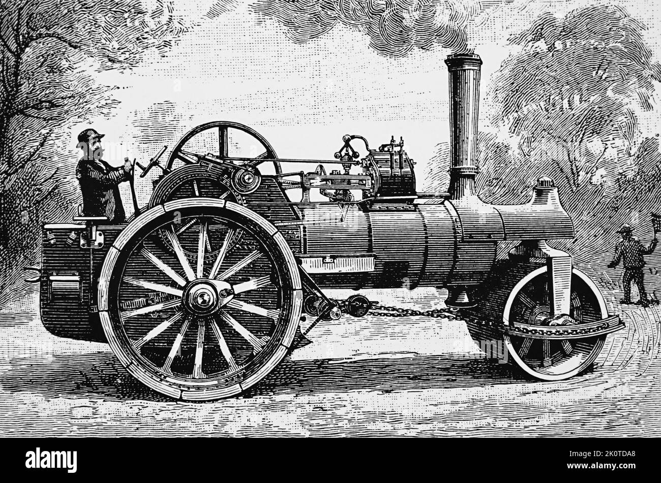 English built, Steam road roller and traction engine, The front axle could be removed, and a casting fixed to which front rollers could be attached, so making a dual purpose machine 1891 Stock Photo