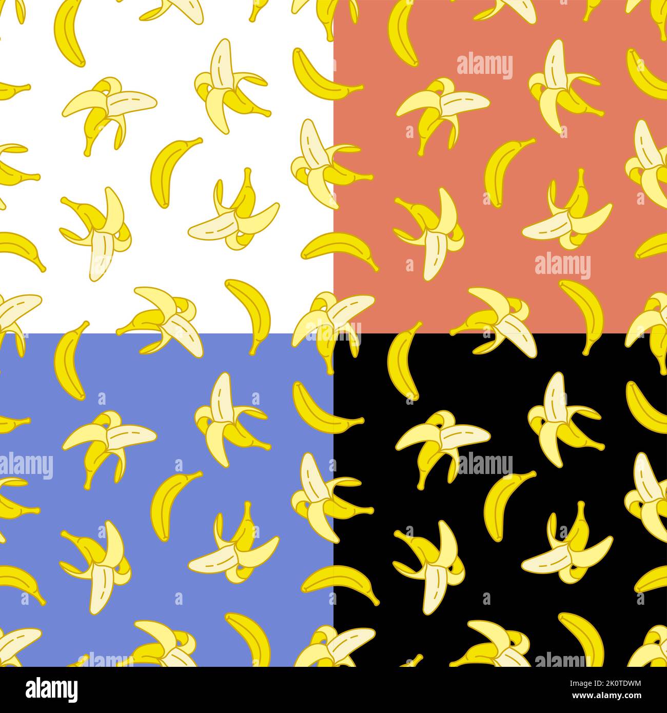 Set of seamless patterns with peeled sweet ripe bananas. Harvesting ...