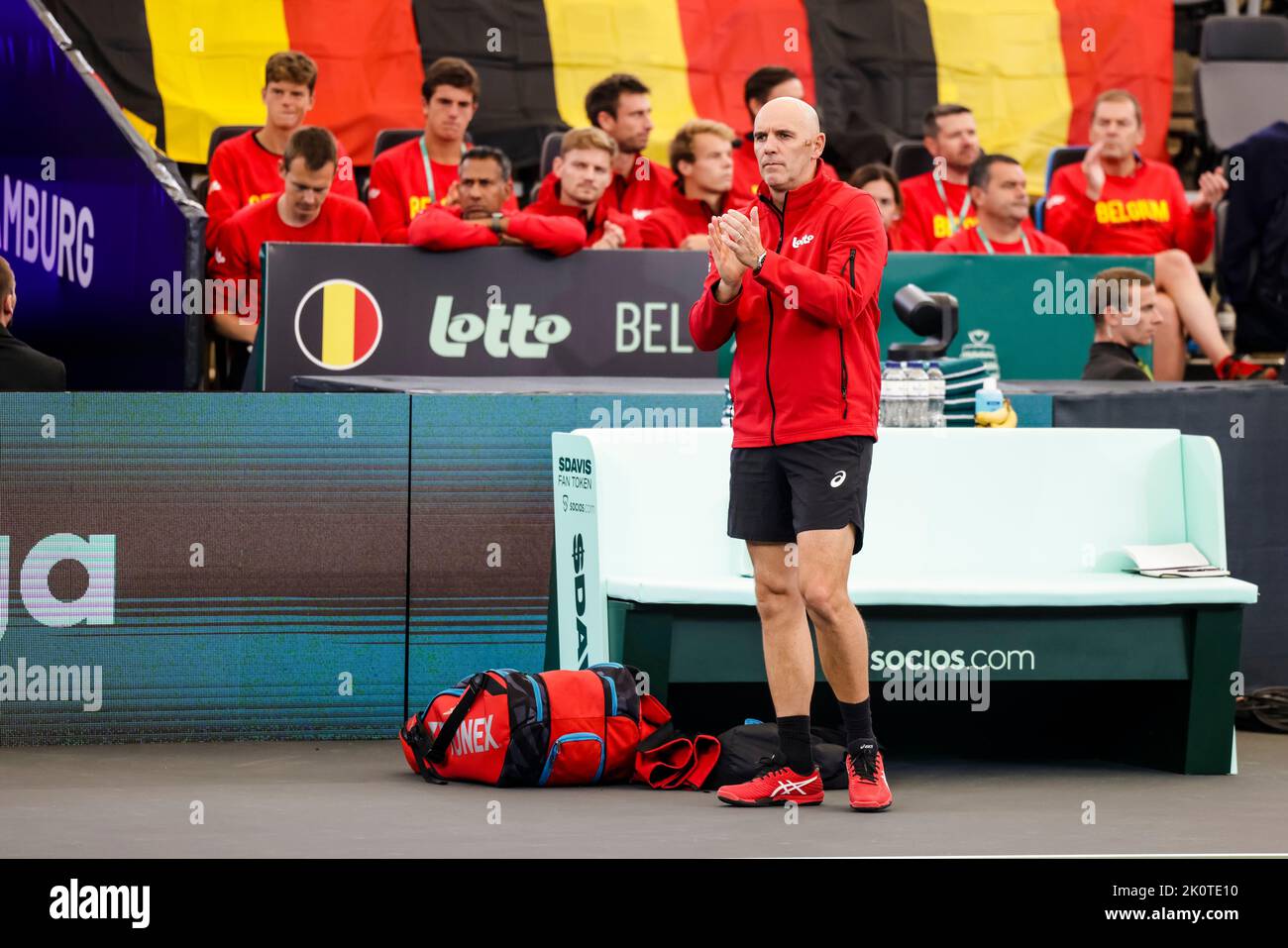 Hamburg, Germany, 13th Sep, 2022. Belgian Johan Van Herck is in action during the group stage match between Belgium and Australia at the 2022 Davis Cup finals in Hamburg, Germany. Photo credit: Frank Molter/Alamy Live news Stock Photo
