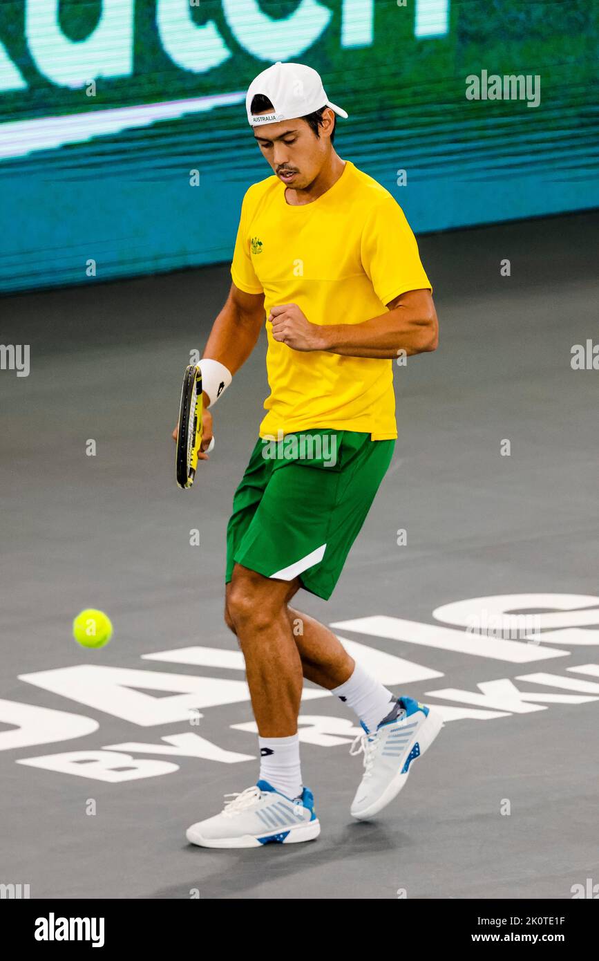 Hamburg, Germany, 13th Sep, 2022. Australian Jason Kubler is in action during the group stage match between Belgium and Australia at the 2022 Davis Cup finals in Hamburg, Germany. Photo credit: Frank Molter/Alamy Live news Stock Photo