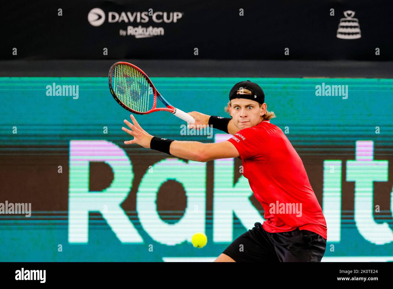 Hamburg, Germany, 13th Sep, 2022. Belgian Zizou Bergs is in action during the group stage match between Belgium and Australia at the 2022 Davis Cup finals in Hamburg, Germany. Photo credit: Frank Molter/Alamy Live news Stock Photo