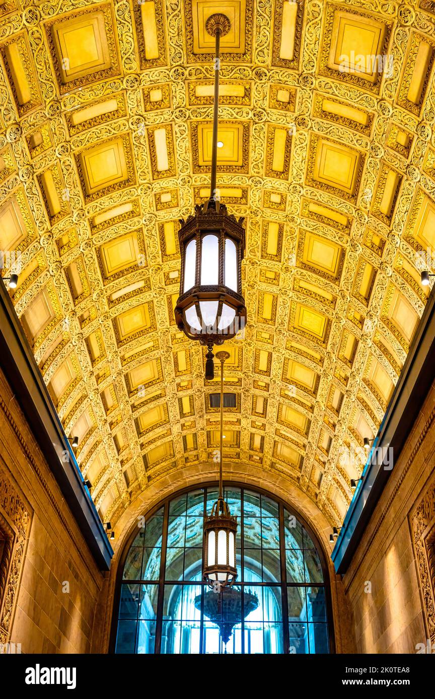 Toronto, Canada, Interior architecture of the ceiling in the Canadian Imperial Bank of Commerce building located on King Street Stock Photo
