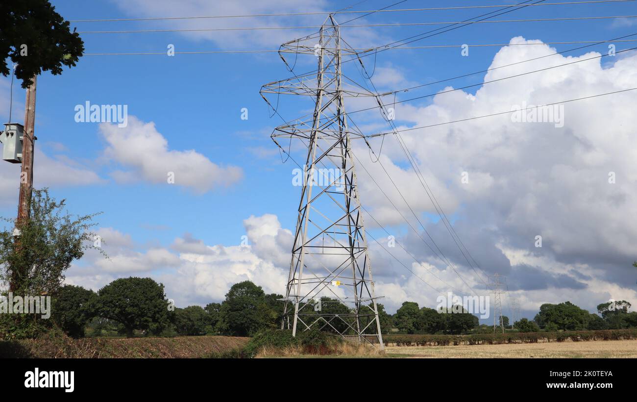 Power lines with cloud background Stock Photo Alamy