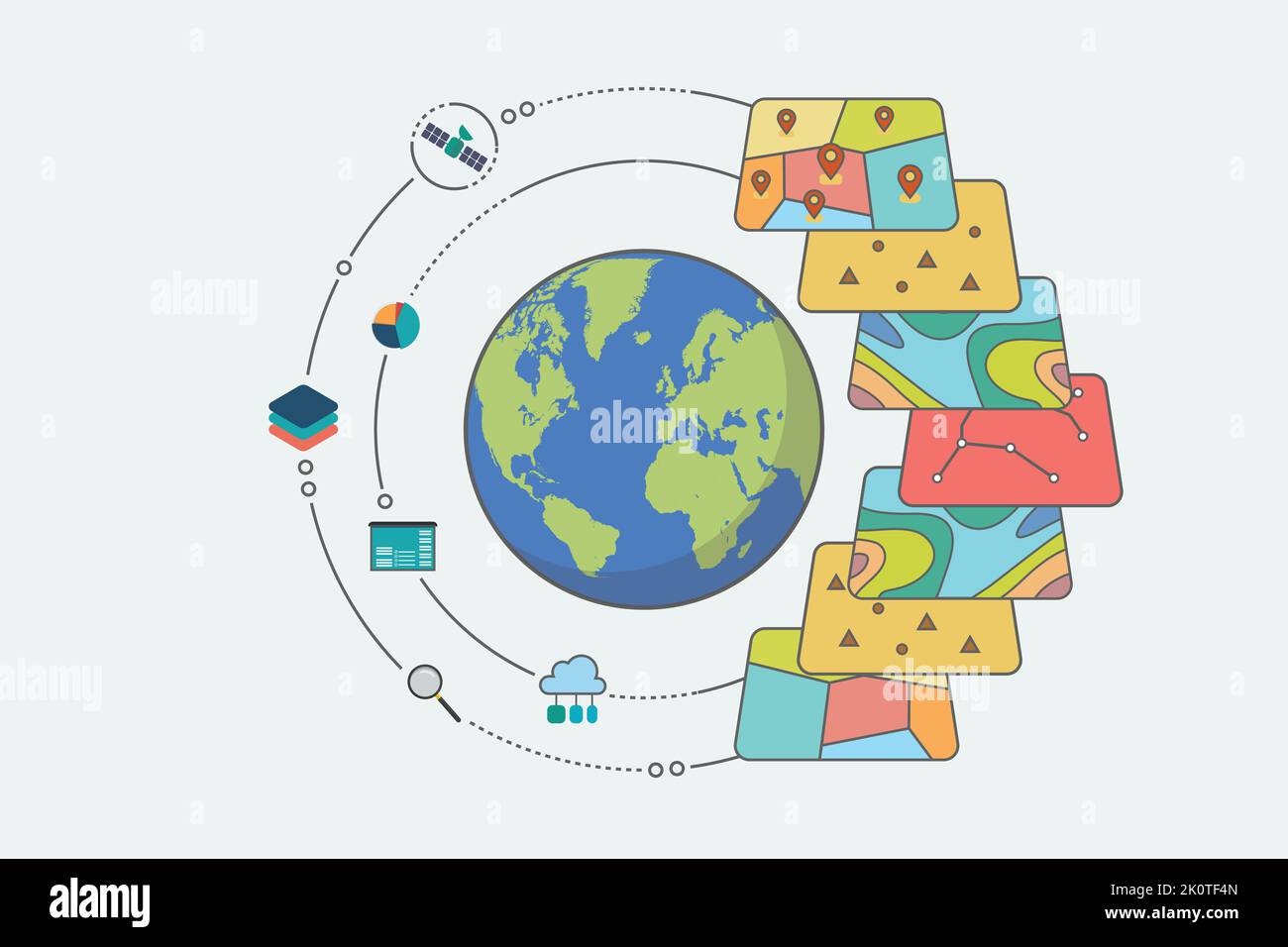 Geographic Information System. GIS Spatial Data Layers Concept for Business Analysis. Vector illustration. Stock Vector